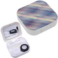 Portable Contact Lens Case Box Travel Kit Mirror + Bottle + Tweezers Container Holder [ Geometric Striped ]