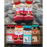 Xiaolanwelc@ 4 Pair Women Winter Warm Christmas Warm Soft Cotton Blend Santa Claus Deer Christmas Socks(Color 2)