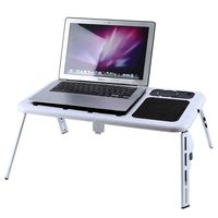 Multi-Functional Laptop Table for Bed and Sofa with Cooling Fan, White Foldable Adjustable Laptop Desk Tray with Tilting Top, Laptop Table Bed for Working Reading Writing