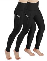 ODODOS Women's High Waist Yoga Pants with Pockets,Tummy Control,Workout Pants Running 4 Way Stretch Yoga Leggings with Pockets,Black2Pack,Large