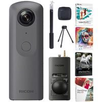 Ricoh Theta V 360 4K VR Camera with Ricoh TA-1 3D Microphone + Ricoh Selfie Stick & Video Editing Kit