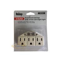 Uninex PS38U 3 Outlet Grounded Wall Tap with Photo Cell Night Light