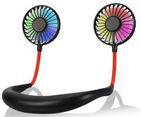 Hands Free Portable Neck Fan - 2000mAh Rechargeable Mini USB Personal Fan Battery Operated with 3 Level Air Flow, 7 LED Lights for Home Office Travel Indoor Outdoor (Black)