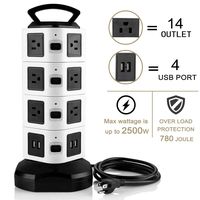 USB Power Strip Tower,Surge Protector Power Strip Tower with 4 USB Slot(5V/2.1A with Smart Charging Technology) 14 Outlet Plugs,Overload Protection for iPhone/iPad,6.6 ft Retractable Extension Cord
