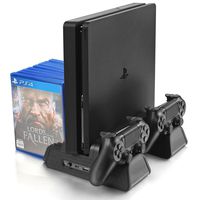 Vertical Stand for PS4/PS4 Slim/PS4 Pro - Cooling Fan with PS4 Charger Controller Charging Station with Game Storage (Black)
