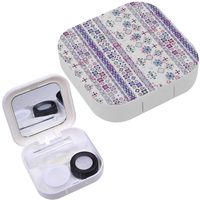 Portable Contact Lens Case Box Travel Kit Mirror + Bottle + Tweezers Container Holder [ Ethnic Boho Tribal ]