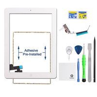Fixcracked Touch Screen Replacement Parts Digitizer Glass Assembly for Ipad 2 + WiFi Antenna Cable & Professional Tool Kit (White)