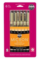 Sakura Pigma 30062 Micron Blister Card Ink Pen Set, Black, Ass't Point Sizes 6CT Set