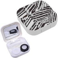 Portable Contact Lens Case Box Travel Kit Mirror + Bottle + Tweezers Container Holder [ Striped Grunge Blackwhite ]