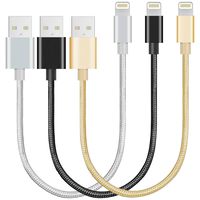 Nylon Braided USB Lightning Charging Cable/Data Sync USB Compatible for iPhoneX Case/8/8 Plus/7/7 Plus/6/6s Plus,iPad Mini- Gold, Silver, Black, 8-inch, 3-Pack