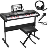 Smartxchoices 61-Key Portable Electronic Keyboard Piano LCD Display Lighten Keyboard Kit with Adjustable Stand, Stool, Headphones, Microphone & Music Stand