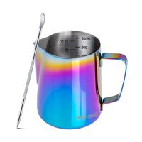 Milk Frothing Pitcher Colorful 350ml (12oz) Steaming Pitchers Stainless Steel Milk Coffee Cappuccino Latte Art Barista Steam Pitchers Milk Jug Cup with Decorating Art Pen