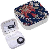 Portable Contact Lens Case Box Travel Kit Mirror + Bottle + Tweezers Container Holder [ Fantasy Flowers Natural ]