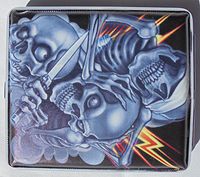 Metal Cigarette Case Couple Skull Design - Book Open Style - 100s Size - H16