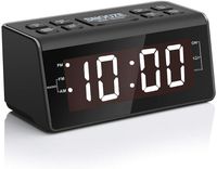 Digital Alarm Clock Radio with AM/FM, 1.2" White Big Digits Display, Sleep Timer, Dimmer and Battery Backup, Bedside Alarm Clocks with Easy Snooze for Bedrooms