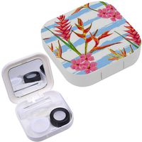 Portable Contact Lens Case Box Travel Kit Mirror + Bottle + Tweezers Container Holder [ Summer Jungle Tropical Flowers ]