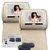 27Inch Universal Car DVD Player Pillow Headrest Multimedia System HD 800480 LCD Wide Screen Auto Monitor Included Remote Control Support 32 Bits Games IR FM Transmitter CD MP5 Player(Beige)