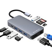 USB C Hub, RayCue 9-in-1 USB C Adapter, USB Type C to 4K HDMI & RJ45 Gigabit Ethernet Adaptor with 4 USB3.0 Ports, SD/TF Card Reader&USB-C Power Delivery Port for Mac-Book Pro, DELL, HP, etc.