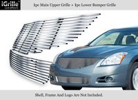 Compatible with 2010-2012 Nissan Altima Sedan Stainless Steel Billet Grille Combo N81057C