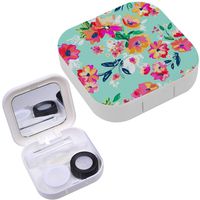 Portable Contact Lens Case Box Travel Kit Mirror + Bottle + Tweezers Container Holder [ Flowers ]