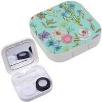 Portable Contact Lens Case Box Travel Kit Mirror + Bottle + Tweezers Container Holder [ Wildflowers ]