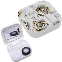 Portable Contact Lens Case Box Travel Kit Mirror + Bottle + Tweezers Container Holder [ Gold Rose ]