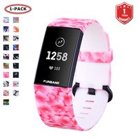 FunBand Compatible with Fitbit Charge 3 Strap Bands,Unique Elegant Floral Pattern Printed Soft Silicone Sport Adjustable Replacement Bracelet for Fitbit Charge 3 Fitness Activity Wristband