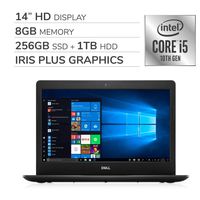 Dell Inspiron 2020 Premium 14" HD Laptop Notebook Computer,4-Core 10th Gen Intel Core i5-1035G4 up to 3.7 GHz,Iris Plus Graphics,8GB RAM, 256GB SSD+1TB HDD,No DVD,Webcam,Bluetooth,Wi-Fi,HDMI,Win 10