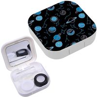 Portable Contact Lens Case Box Travel Kit Mirror + Bottle + Tweezers Container Holder [ Planets Constellations Night ]