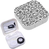 Portable Contact Lens Case Box Travel Kit Mirror + Bottle + Tweezers Container Holder [ Doodle ]