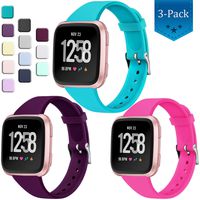 Wepro Bands Compatible with Fitbit Versa SmartWatch, Versa 2 and Vesra Lite SE Watch, Small, Soft Silicone Slim Band Replacement Wristband Straps for Women Men, 3-Pack, Teal Plum Rose Pink