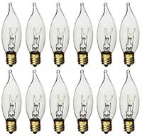 Pack of 12 25 Watt CFC Clear Flame Shaped Incandescent Light Bulb, Candelabra Base
