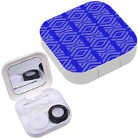 Portable Contact Lens Case Box Travel Kit Mirror + Bottle + Tweezers Container Holder [ Tribal Ethnic Blue Designs ]