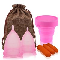 TIMKDLE Menstrual Cup Set Large and Small Pink Silicone Cup with Collapsible Foldable Sterilizing Cup and 3 PCS Finger Sleeve