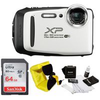 FujiFilm FinePix XP130 Rugged Waterproof WiFi Digital Camera (White) + Focus Floating Strap & SanDisk 64GB Card Bundle