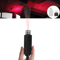 Car USB Roof Star Projector Lights Flexible Romantic USB Ambient Atmosphere Lamp Fit All Cars Ceiling Decoration, with 2 USB Adapters for mobile phone(Red Starry, Black)