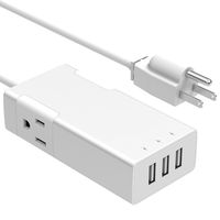 Cable Leader 3 Ports USB Charger with 2 AC Outlets Aluminum Power Strip, Travel Charger Station, Silver