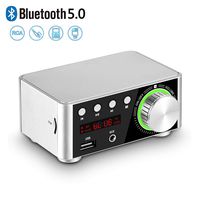 Bluetooth 5.0 Power Amplifier Wireless Audio Receiver with DC Adapter, Stereo Hi-Fi Digital Amp 2 Channel 50W+50W with RCA/AUX/USB/BT 5.0/TF Card inputs for Phone PC Tablet TV(Silver)