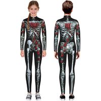 Kids Teen Boys Girls Bone Print Jumpsuit Scary Skeleton Halloween Costume Invisible Bodysuit 3D Print Onesies Romper Black