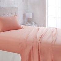 AmazonBasics Lightweight Super Soft Easy Care Microfiber Sheet Set with 16" Deep Pockets - Twin, Peachy Coral