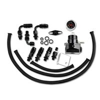 SUNROAD Universal Adjustable Aluminum Fuel Pressure Regulator Valve Kit + 100 Psi Pressure Gage AN6 Fitting Connectors Kit Black