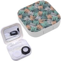 Portable Contact Lens Case Box Travel Kit Mirror + Bottle + Tweezers Container Holder [ Geometric Design ]