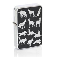 German Shepherd At Play Windproof Flip Top Silver Lighter