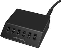 Sabrent Premium 60 Watt (12 Amp) 6-Port Aluminum Family-Sized Desktop USB Rapid Charger. Smart USB Charger with Auto Detect Technology [Black] (AX-FLCH-B)