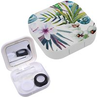 Portable Contact Lens Case Box Travel Kit Mirror + Bottle + Tweezers Container Holder [ Watercolor Tropical Chameleon ]