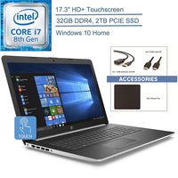 2019 HP 17.3" HD+ Touchscreen Laptop Computer, 8th Gen Intel Quad-Core i7 8565U up to 4.6GHz, 32GB DDR4 RAM, 2TB PCIE SSD, HDMI, Silver, Windows 10 Home + EST Accessories