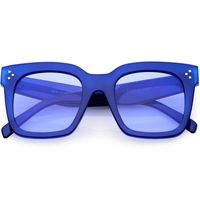 zeroUV - Bold Oversize Tinted Flat Lens Square Frame Horn Rimmed Sunglasses 50mm (Blue/Blue)