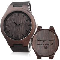 KOSTING Wood Watches for Men Black Leather Strap Wristwatches Genuine Leather Band with Gift Box - I Love You More Every Second - Personalized Gifts for Men Husband Gift Anniversary Gift