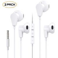 2 Pack Headphones, Earbuds Earphones with Microphone and Volume Control, Compatible with 6s Plus/6s/6/SE/5s/5c/5 Galaxy and More Android Smartphones 3.5mm Headphones White