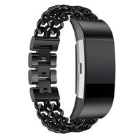 Maxjoy Compatible with Fitbit Charge 2 Bands, Charge2 Metal Stainless Steel Bracelet Replacement Band Large Double Chain Wristband Compatible with Fitbit Charge 2 Tracker, Black